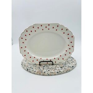 W.S. George Lido White Oval Serving Platter Red Floral Scalloped Gold Trim 12"